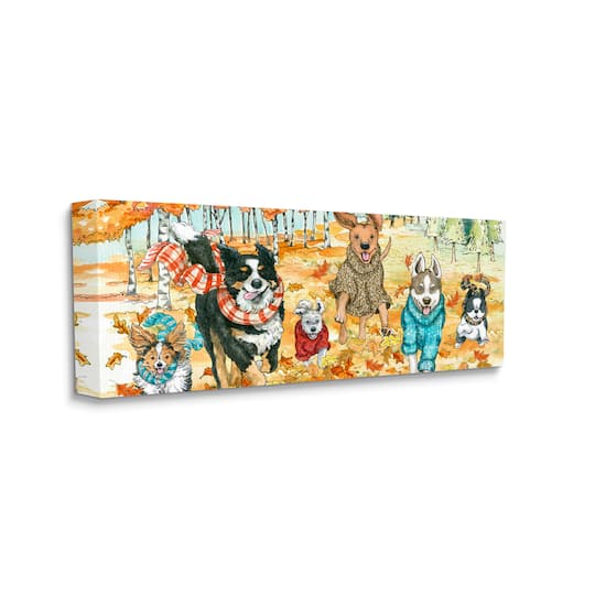 Stupell Industries Autumn Dog Park Animals Running Fall Leaves Canvas Wall Art